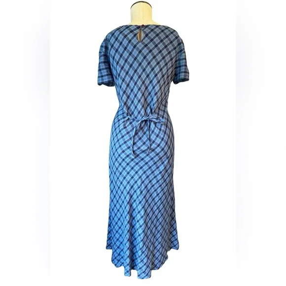 Talbots Sky Blue Plaid Tie Back Lightweight Preppy Shift Maxi Dress Sz 12 - Picture 2 of 10